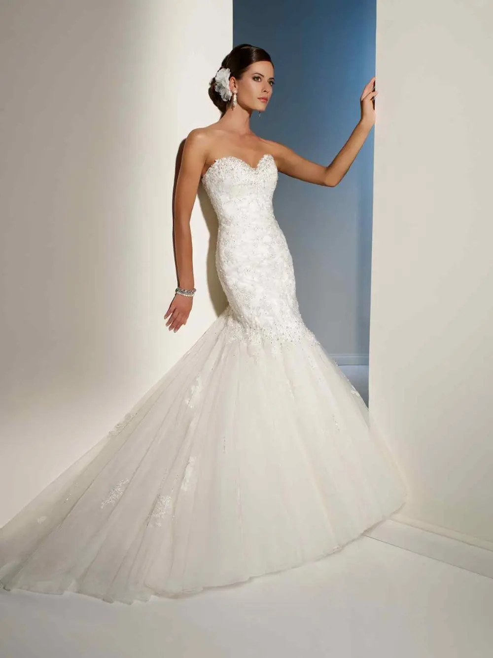 

11-14 Beautiful Sweetheat Tulle Lace Ruffle Mermaid Wedding Dresses Designer
