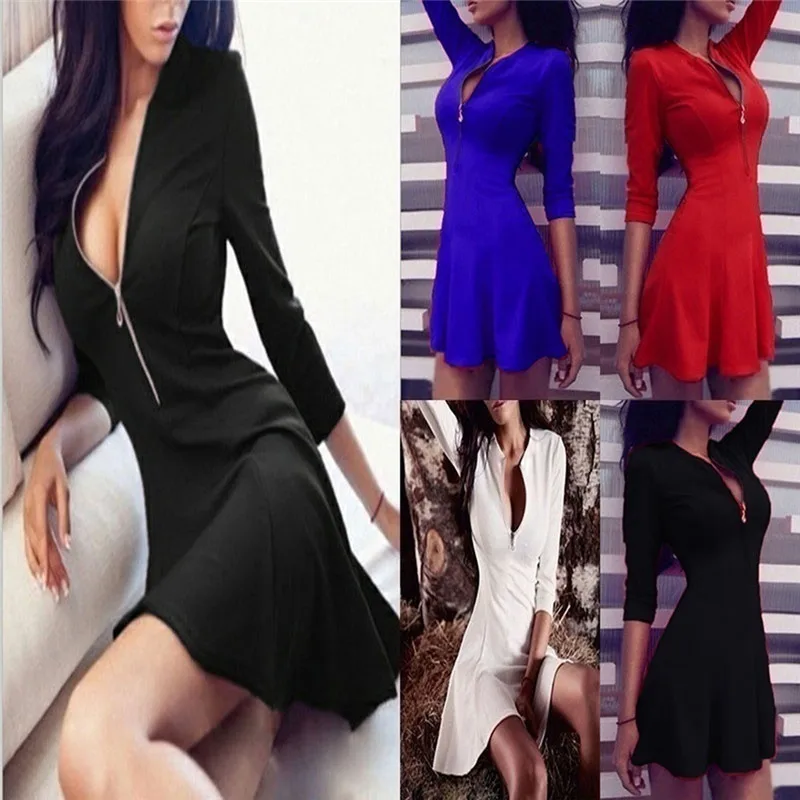 

Bandage Dress V Neck Autumn Bandage Dress A Line Dress Front Zipper Party Dress Vestido Fashion