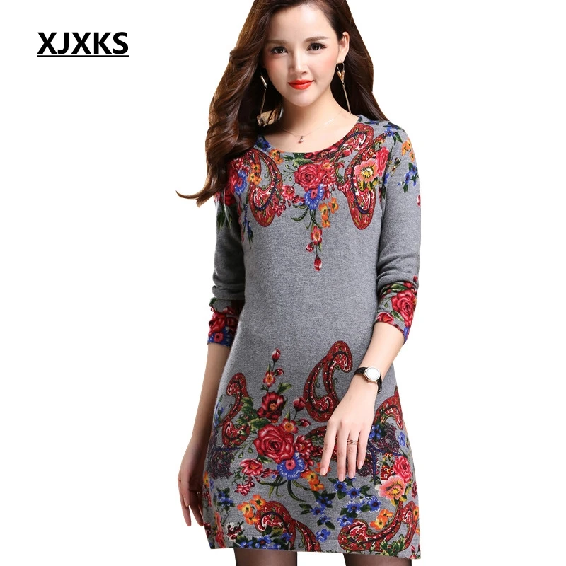 

XJXKS Women Sweaters And Pullovers Casual Printing Sweater High Quality Wool Long Sweater Pull Femme Jumper