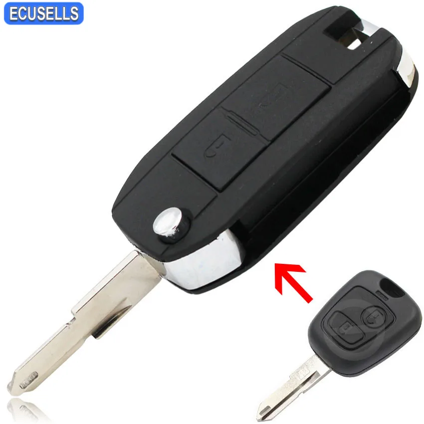 

Upgrade To Folding Remote Key Shell Case Fob Flip Smart Key Housing Cover 2 Button for Peugeot 206 205 405 106 Uncut Blade