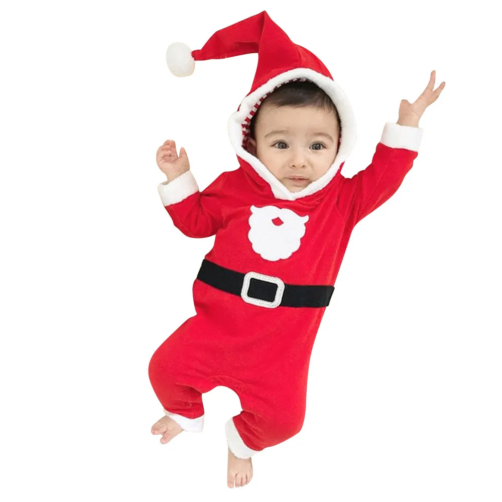 Рождественский комбинезон с капюшоном для маленьких мальчиков и девочек с рождественским Сантой, комбинезон, эксклюзивная Рождественская