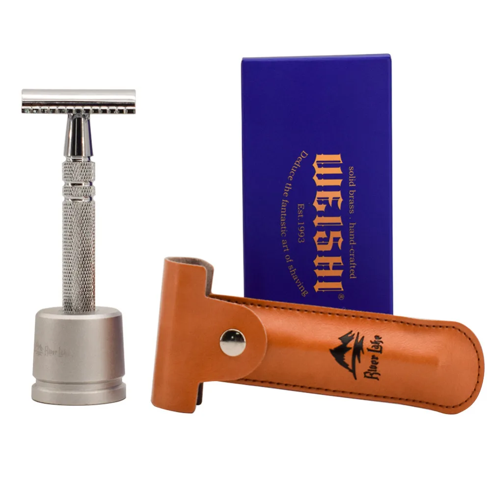 

WEISHI Men Manual Shaving Razor Classic Safety Razor Double Edge Blade Copper Handle with 5 pcs blades as gift