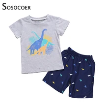 SOSOCOER/детская одежда, комплект одежды для мальчиков, летняя одежда для маленьких мальчиков, спортивный костюм, детская одежда с динозавром, комплект для малышей, детские шорты
