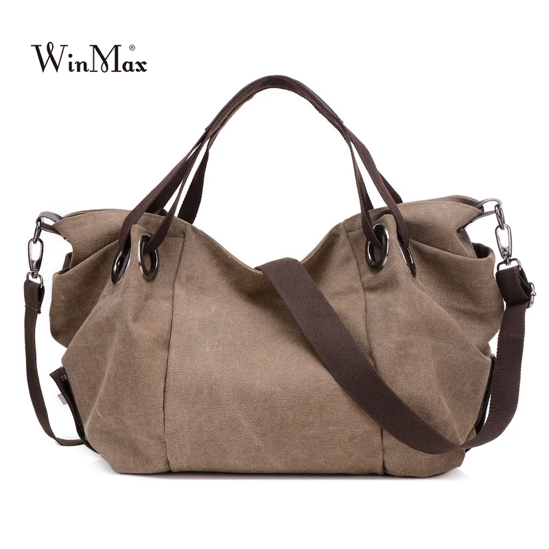 

Winmax High Quality Trapeze Ruched Canvas Women Handbag fashion brand hand bag Casual Large Hobos Bag on sale Female Totes Bolsa