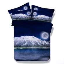6 Parts Per Set Bed Sheet Set Snow Covered Mt Fiji and Full Moon 3d bed set