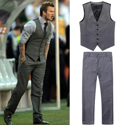 freeship Beckham bakham mens suits vest male casual slim vest pant set ...