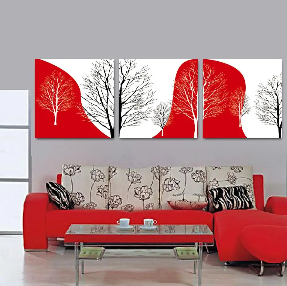 3 piece canvas wall art Colorful abstract art Black white red Wall