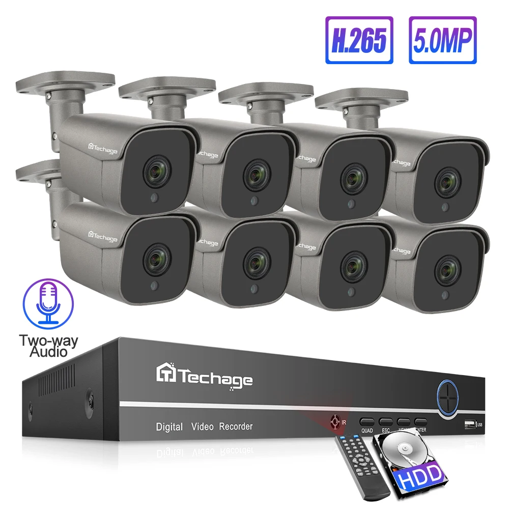 Techage 8CH 5MP POE NVR Security Camera System H.265 Two-way Audio Record IP Camera Indoor Outdoor
