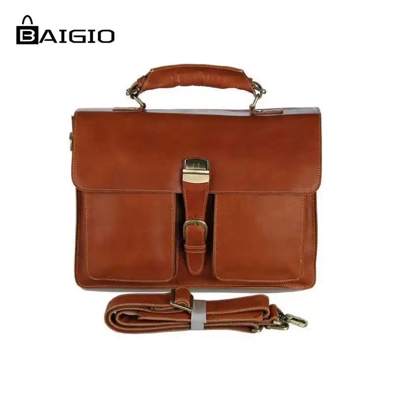 Baigio Leather Men Bag Briefcases 16" Laptop Bag Vintage Brown Italian Leather Designer Men