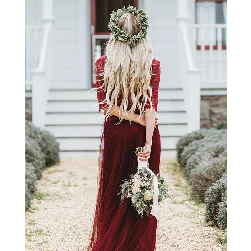 burgundy tulle maxi skirt