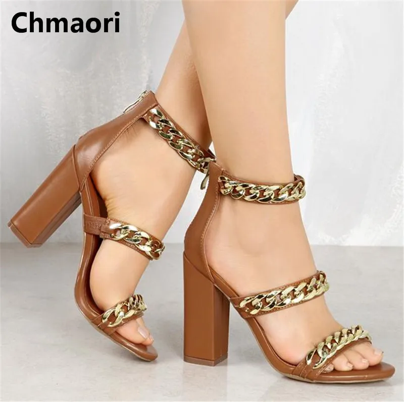 

2018 summer hot sell pu leather with metal bead decoration peep toe cover heel square heel high heel sandals