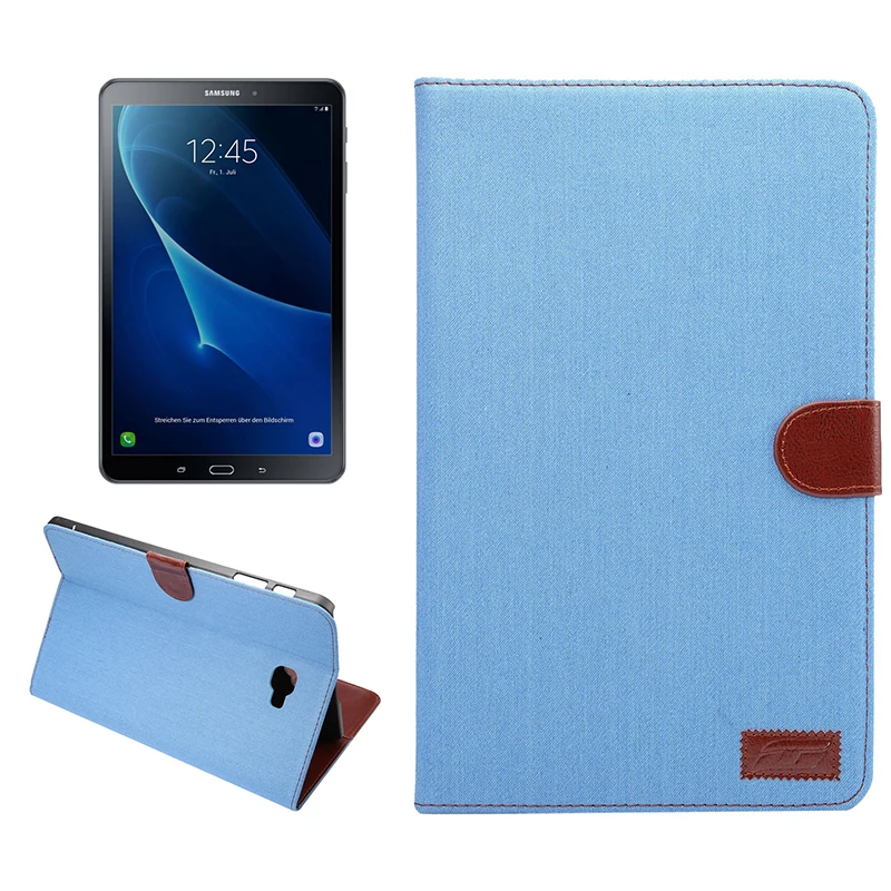 

Magnet Slim Folio Denim Leather Case Stand Cover with Wallet Slot for Samsung Galaxy Tab A 10.1 2016 T580 T585 Tablet + Stylus