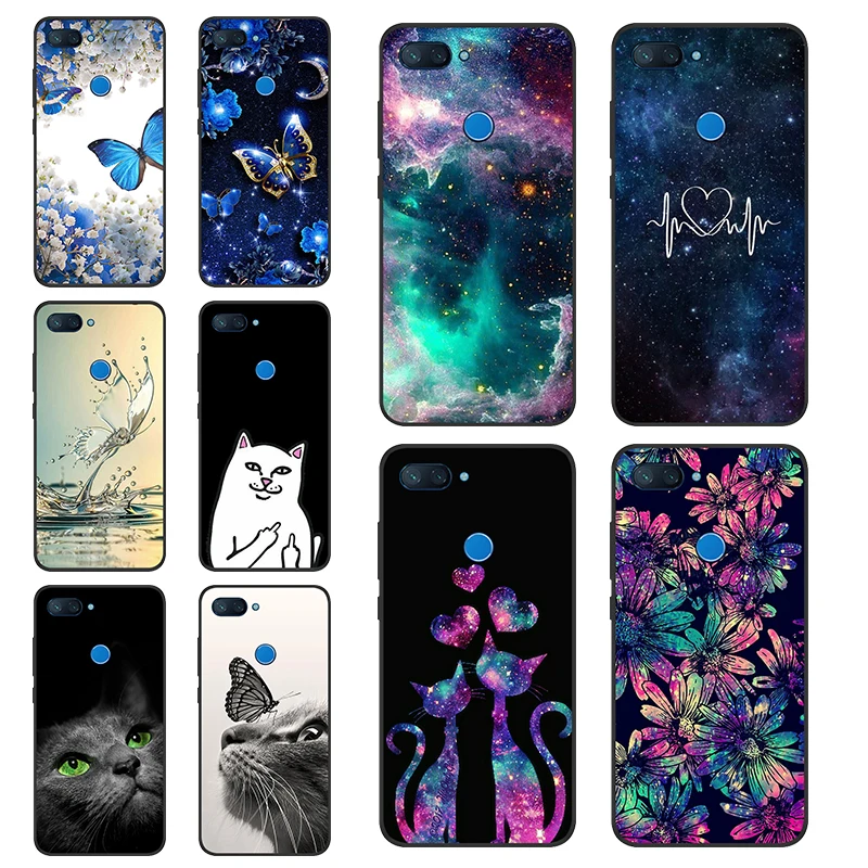 

Black Soft Silicone Matte Phone Case For Xiaomi Mi 8 Lite 6.26'' Cute Patterned TPU Protective Back Cover For Mi 8 Lite Coque