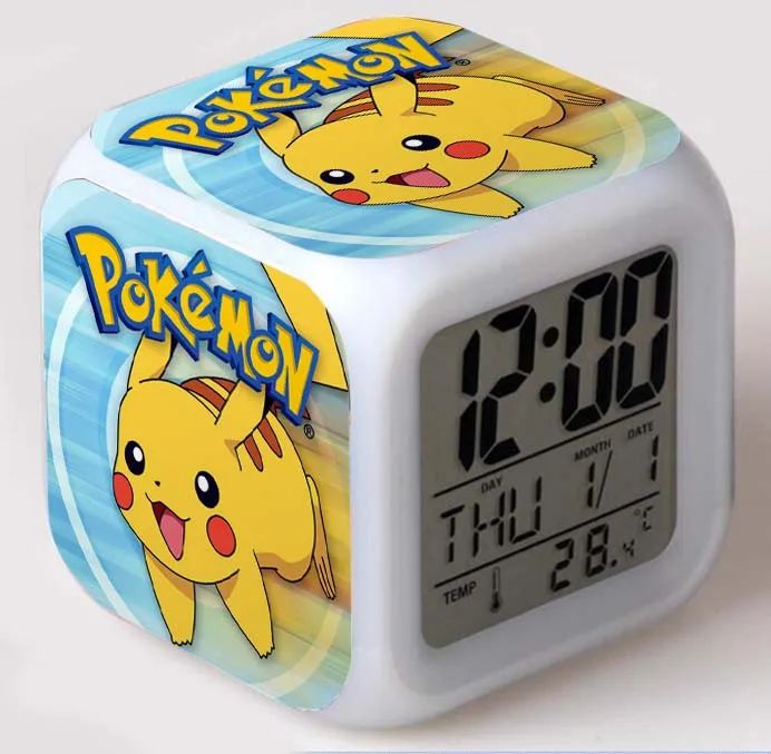 Японское аниме «Покемон» Пикачу семь цветов Изменение светящийся будильник часы милые подарки - Цвет: 9