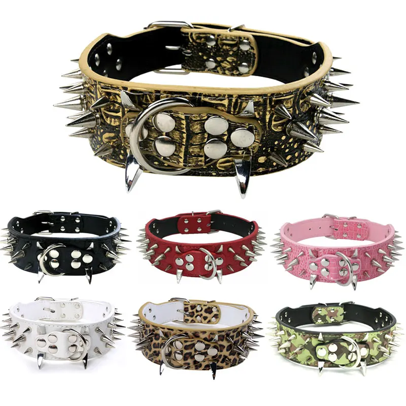 Cool Spike Dog Collar Large Dogs Spikes Studded Collars PU Leather Anti  Bite Pet Collars for Pet Show Party Bulldog Rottweiler - AliExpress