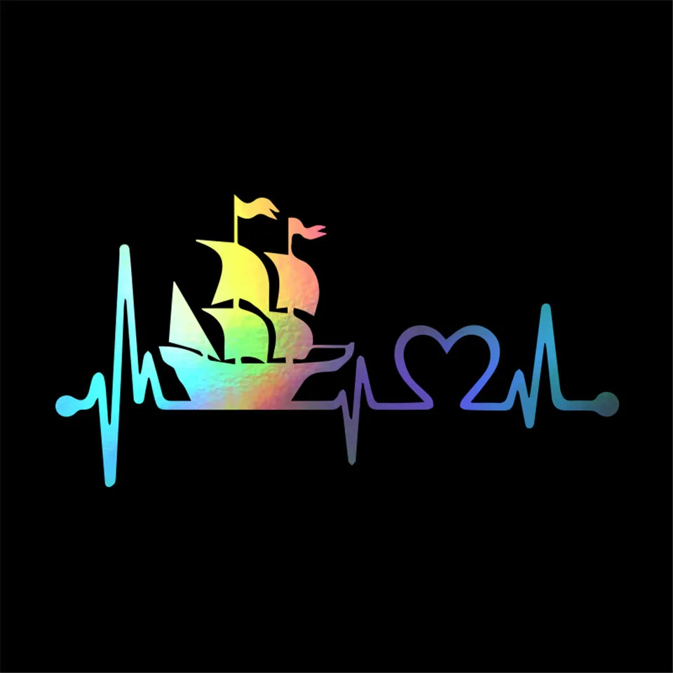 Pirate Ship Heartbeat Lifeline Stickers Decals Vinyl Car-styling Car Body Door Wall Window Reflective Sticker Funny19.5cm10 (5)