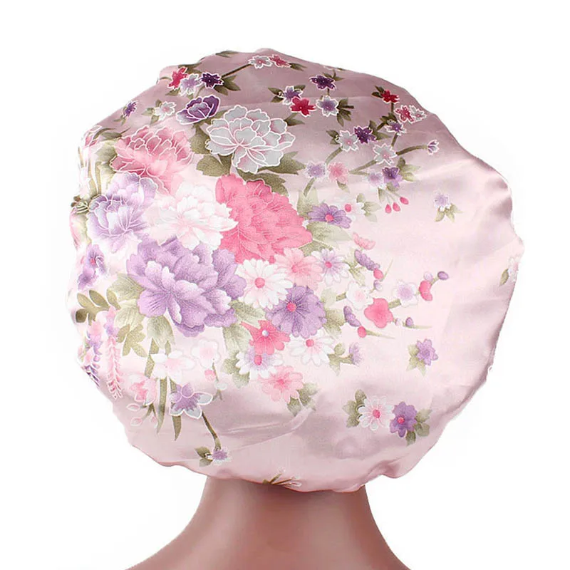 DOLEFT Satin Printed Wide-brimmed Hair Band Woman High Quality Soft Silk Bonnet Sleep Cap Chemotherapy Caps - Color: 4