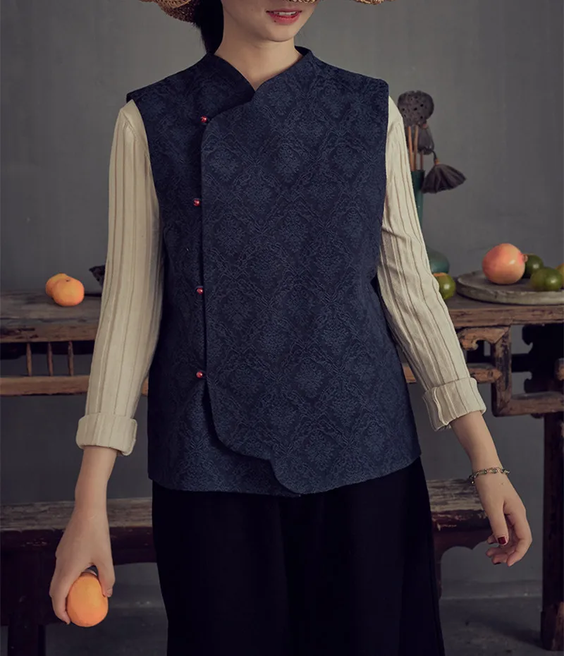 

2019 spring and autumn New Retro Chinese style Loose Cotton and linen Vest Flax Jacquard weave short Jacket N251