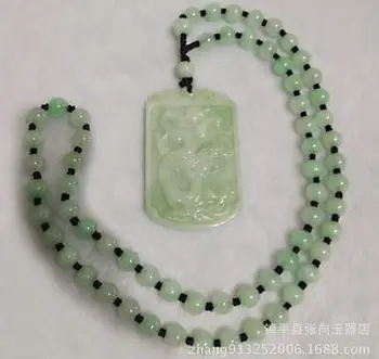 

Stylish men necessary pendant pure hand-carved pale green dragon pendant round bead necklace charm male style