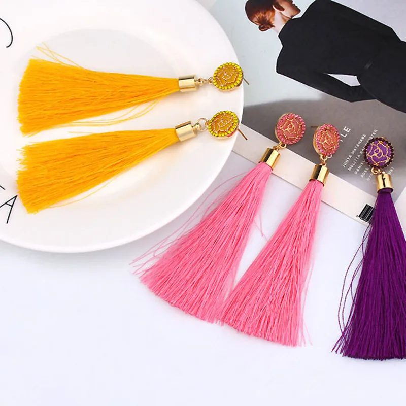 

Bohemian Crystal Tassel Drop Earrings for Women Female Fashion Ethnic Long Red Black Fringe Dangle Earring 2019 Jewelry fashion