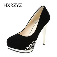 Brand HXRZYZ spring/Summer fashion platform 12cm super high heels shoes women thin heel black red Slip-On pumps with Totem