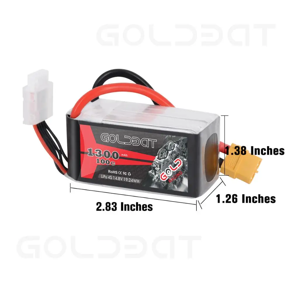 GOLDBAT Lipo аккумулятор 1300mAh 4S 100C 14,8 V софткейс с разъемом XT60 для радиоуправляемого автомобиля грузовика Heli самолета БПЛА дрона FPV Racing 2pac