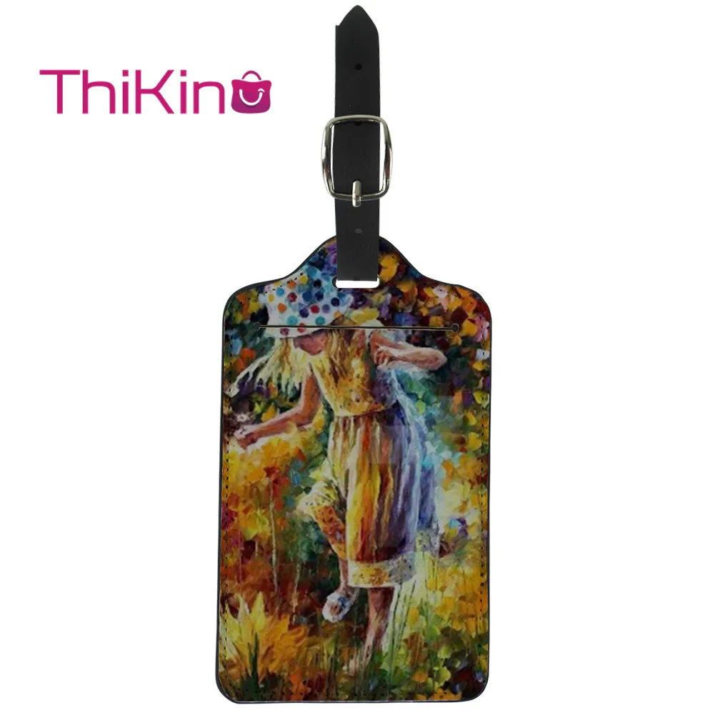 

Thikin Oil Painting Luggage Tag Women Travel Accessories PU Suitcase ID Address Holder Baggage Boarding Tag Portable Label