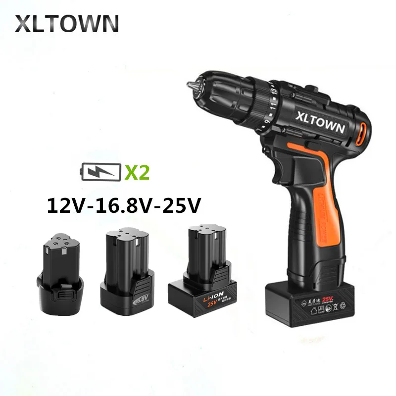

XLTOWN 12/16.8/25V Electric Screwdriver With 2 battery Cordless Drill Multifunction Hand Tool Power Tools Lithium battery drill