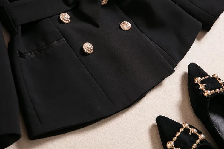 2018 модное пальто Блейзер Для женщин Зубчатый воротник Двубортное пальто Офисные женские туфли пояса с длинным рукавом пальто женский