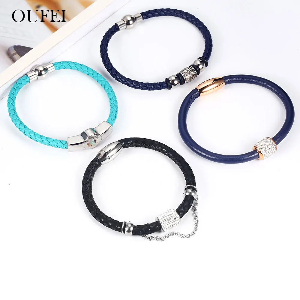 

OUFEI Genuine Leather Magnet Cuff Bracelets Bangles Stainless Steel Jewelry Accessories Charm Vogue 2019 Wholesale lots bulk