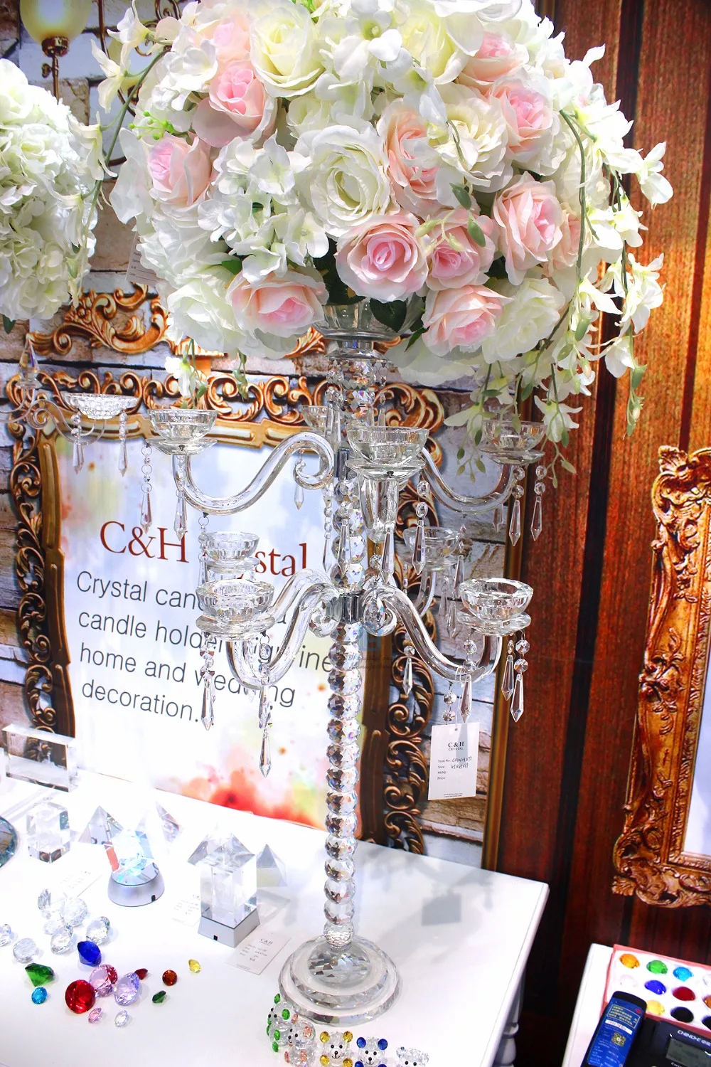 Хрустальный канделябр, изготовленный из многих хрустальных шариков K9 для свадебного украшения, подставка для свадебного декора, Свадебный Настольный цветок