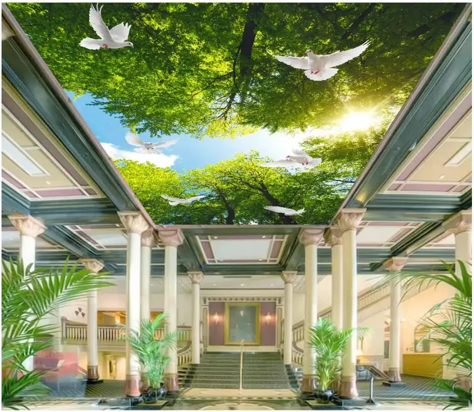 3d обои на заказ фото потолочные HD лес большое дерево небо домашний декор гостиная