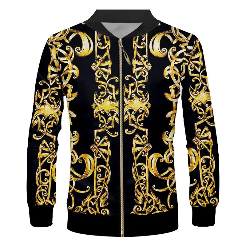 

Mens Zipper Baseball Uniform Jackets Luxury 3d Gold Flowers All Over Print Long Sleeve Unisex Bomber Jackets Coats Custom S-6XL