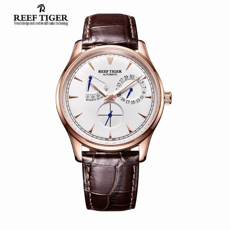 Tiger Reef luxury brand Elegant Men's Watch Power Reserve Complete Calendar Seconds leather Automatic Watch relojes masculino