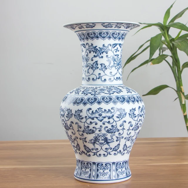 No Glazed Blue and White Porcelain Vases Interlocking Lotus Design Flower Ceramic Vase Home Decoration Jingdezhen Flower Vases 2