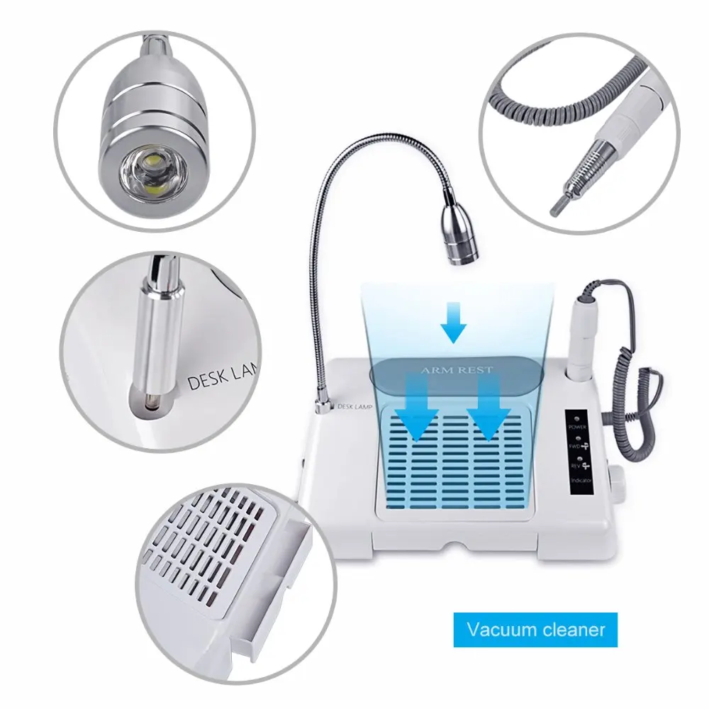 US $150.00 Biutee 3 In 1 Multifunctional Electric Nail Art Drill Manicure Kit Dust Vacuum Suction Machine Salon Nail Art Tool Desk Lamp