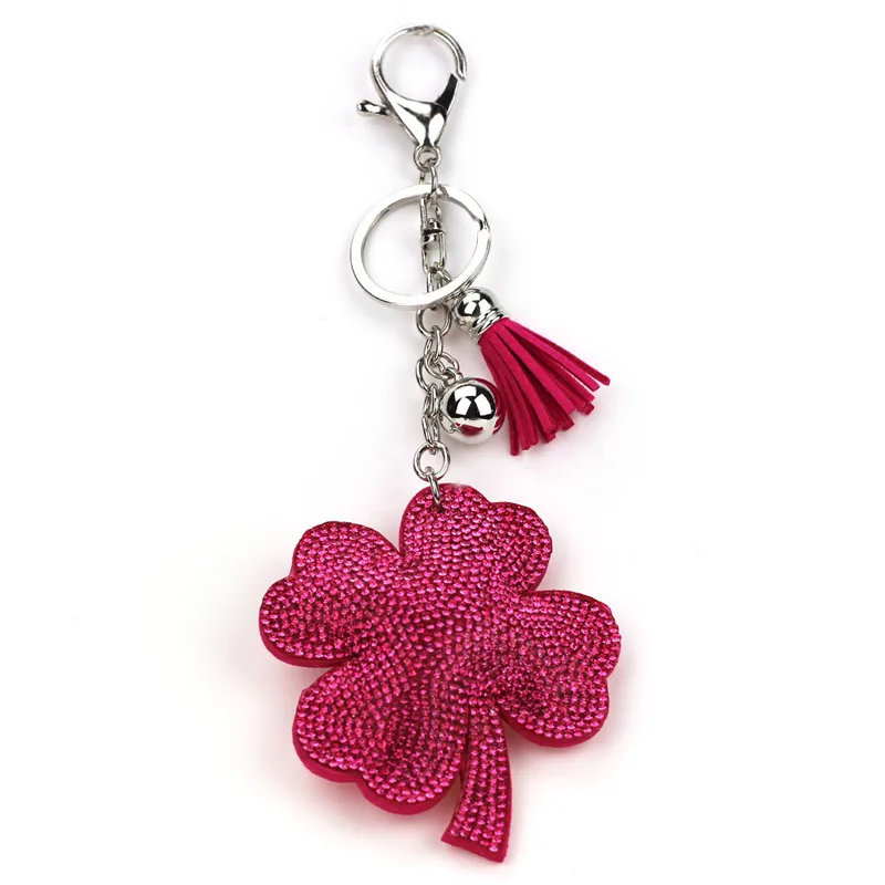 Charm Flower Rhinestone Keychain Rhinestone Tassel Leather Keyring Clip