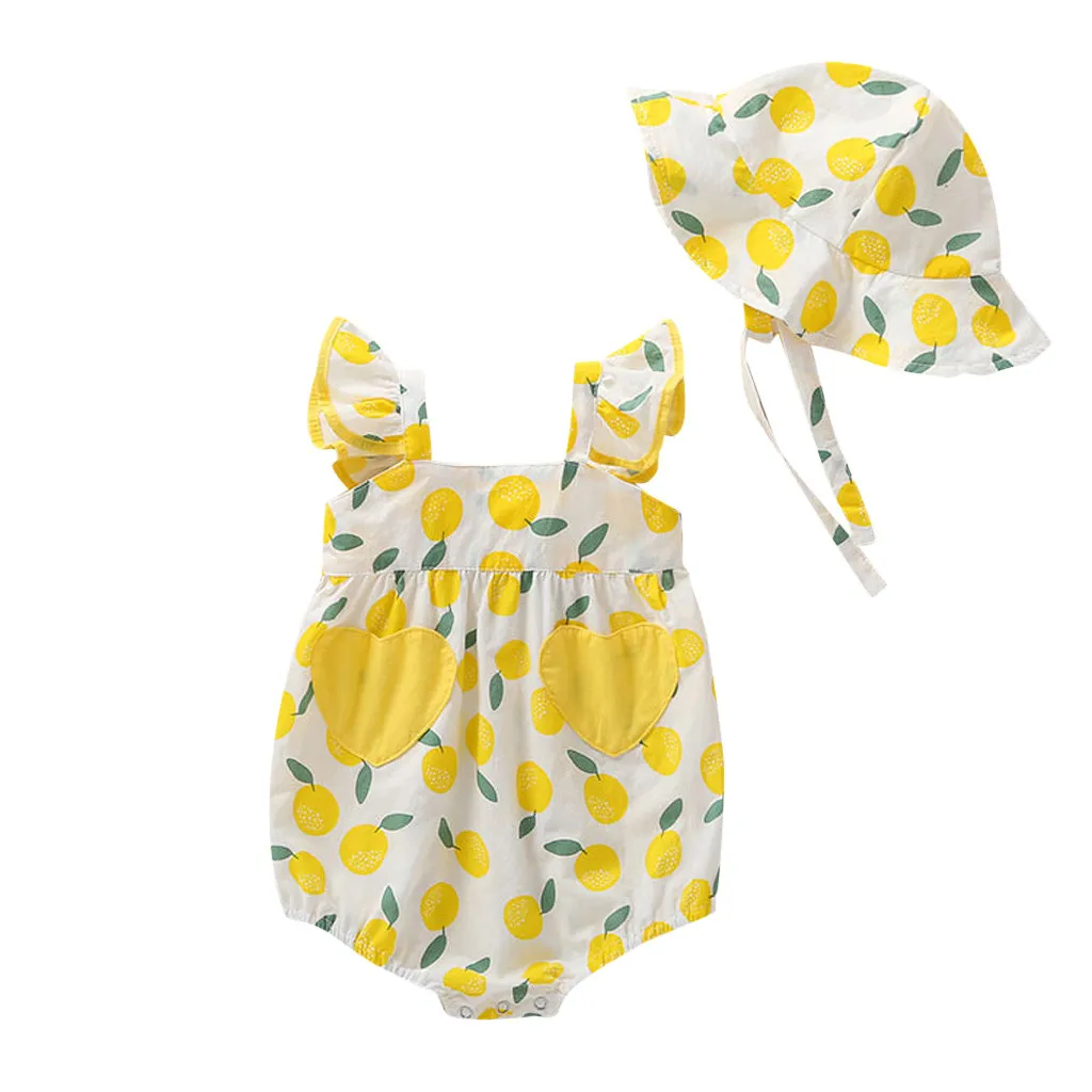 

Lovely Newborn Infant Baby Girl Rompers Summer Straps Apple Print Romper SunsuitHat Bodysuit Jumpsuit Clothes Sunsuit Bodysuit