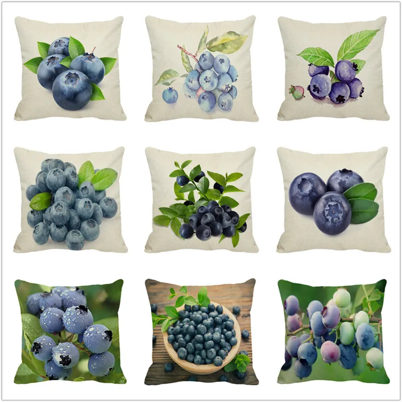 cheap XUNYU Blueberry Pattern Linen Pillow Case Sofa Square Decorative Pillow Cover Cushion Cover 45X45cm AC042