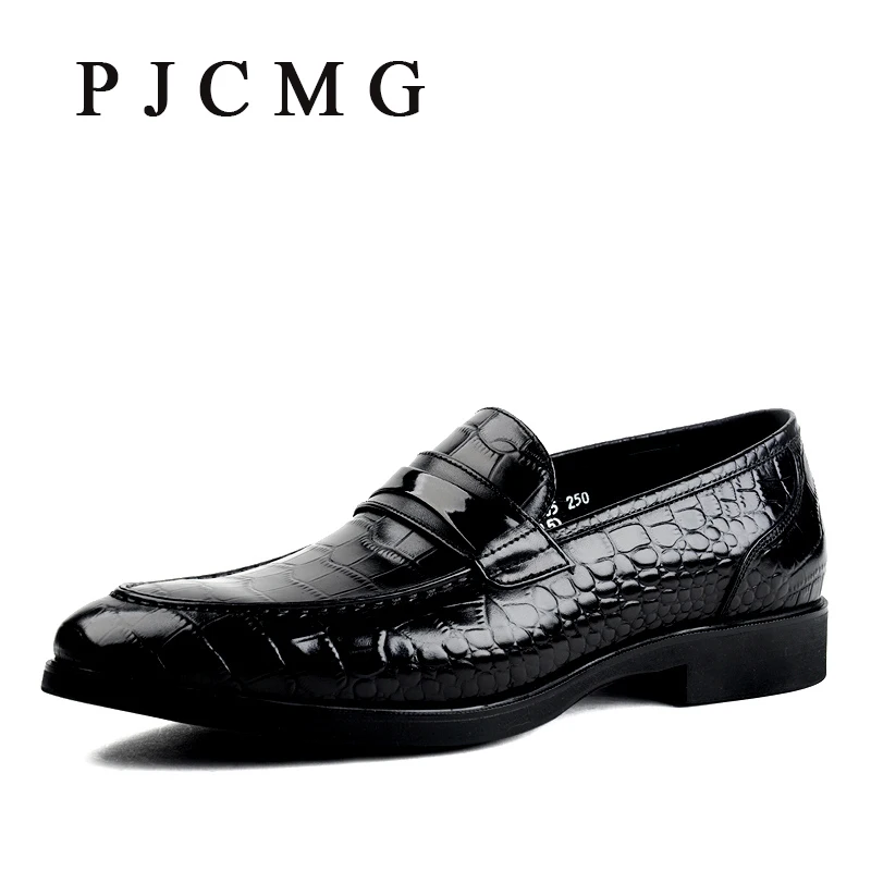 PJCMG Black/Red/Blue Crocodile Pattern Men Loafers Genuine Leather Casual Men Flats Oxford For Moccasin Driving Man Shoes