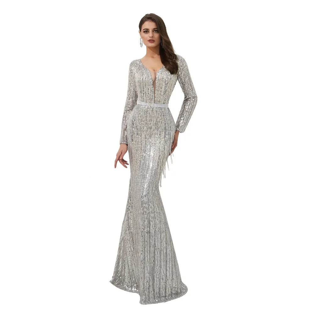 Elegent Long Evening Dress 2019 Sequined Tassel Vestido De Festa Formal ...