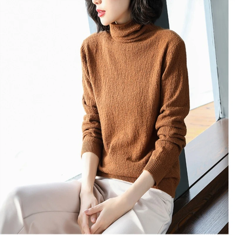 Autumn and winter new pullover solid color female high collar loose large size simple comfortable soft warm casual sweater