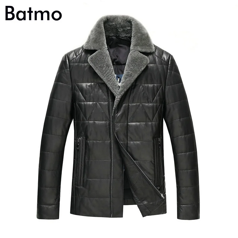 

Batmo 2018 new arrival winter high quality sheepskin& white duck down real leather jackets men ,slim leather jacket size L-4XL