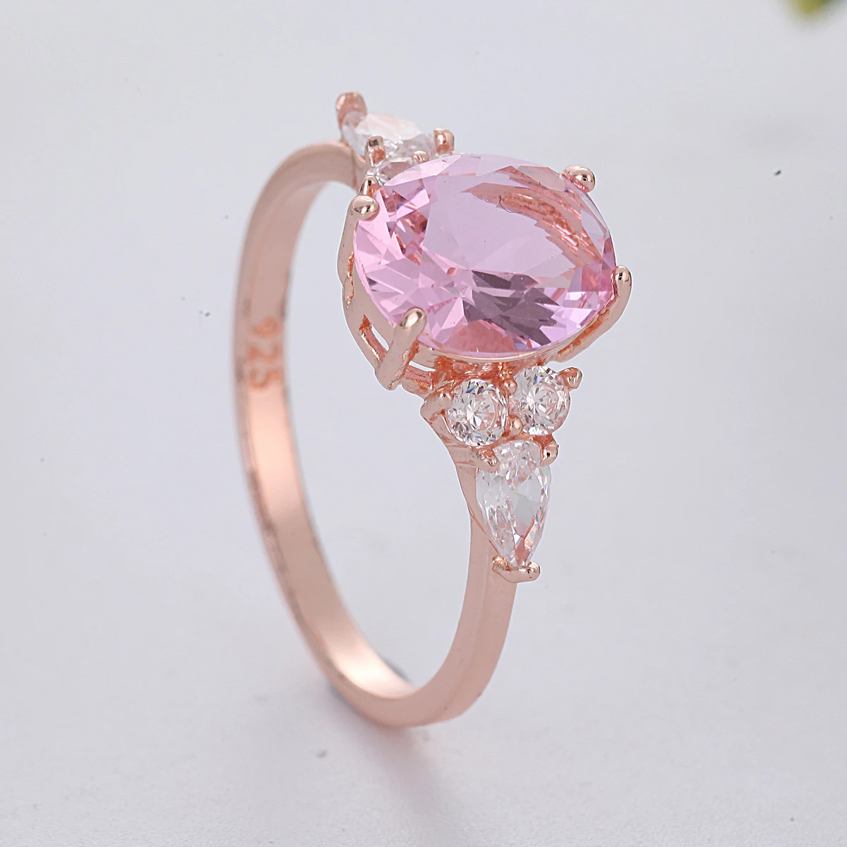 Wedding Pink Stone Rings for Women Rose Gold Ring Hollow Silver Ring