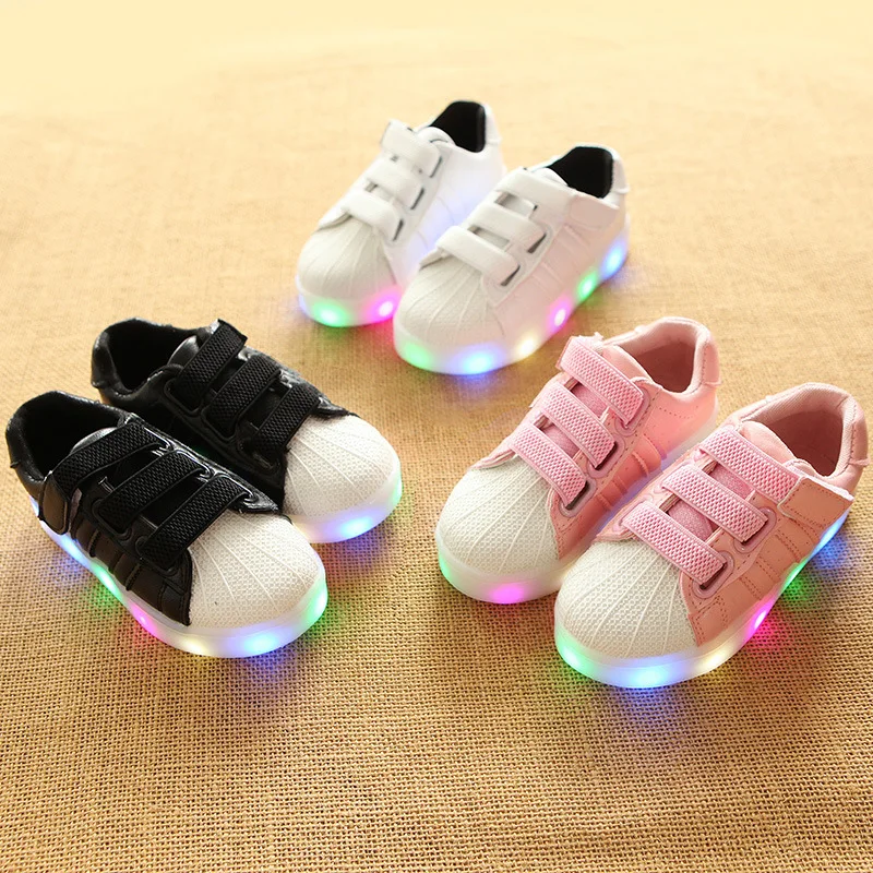 LED solid fashion infant tennis Hook&Loop baby casual shoes unisex girls boys shoes high quality lighting baby sneakers footwear