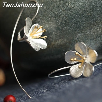 

TenJshunzhu Stud Earring Fashion Flower Design 925 Sterling Silver Stud Earrings for Women Jewelry Valentine's day gifts eh415