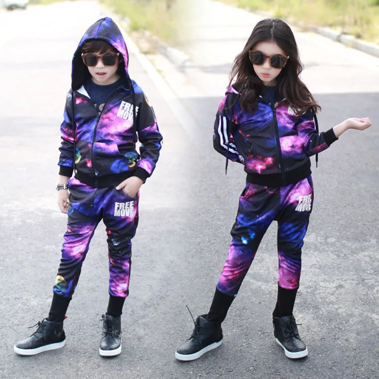 

2018 New Children Girls Boys Fashion Clothing Sets Autumn 2 Piece Suit Galaxy Hooded Coat+Pants Clothes Suit Baby Tracksuits