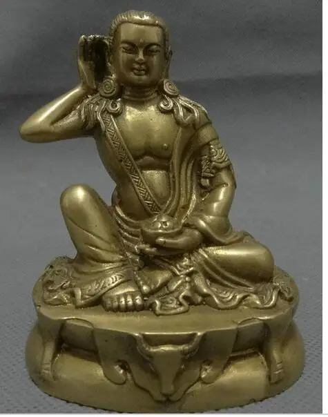 

wang67110220+++ Chinese Pure Brass Buddhism Arhat Milarepa Buddha Ride Deer Head Statue