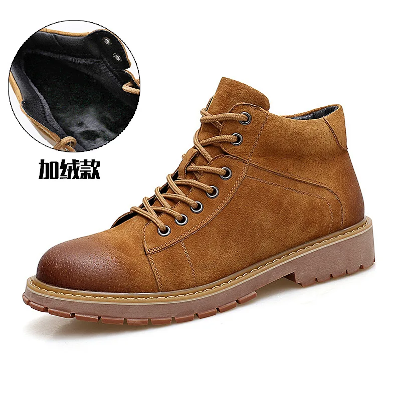 

New products for autumn and winter men's boots genuine leather Martin boots, brown with cashmere and warm men's leather boots