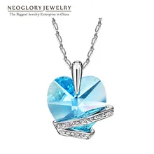 Neoglory imitación azul larga del amor del corazón de cristal colgantes gargantillas collares para las mujeres 2017 nueva marca de regalos